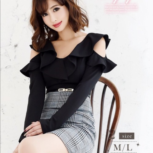 Jfashion Kawaii Gyaru Black Grey Cutout Ruffle Plaid Bodycon One-piece Dress - Picture 4 of 6